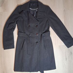 Anne Klein Womens Size M Wool Blend Belted Double Breasted Pea Coat Charcoal